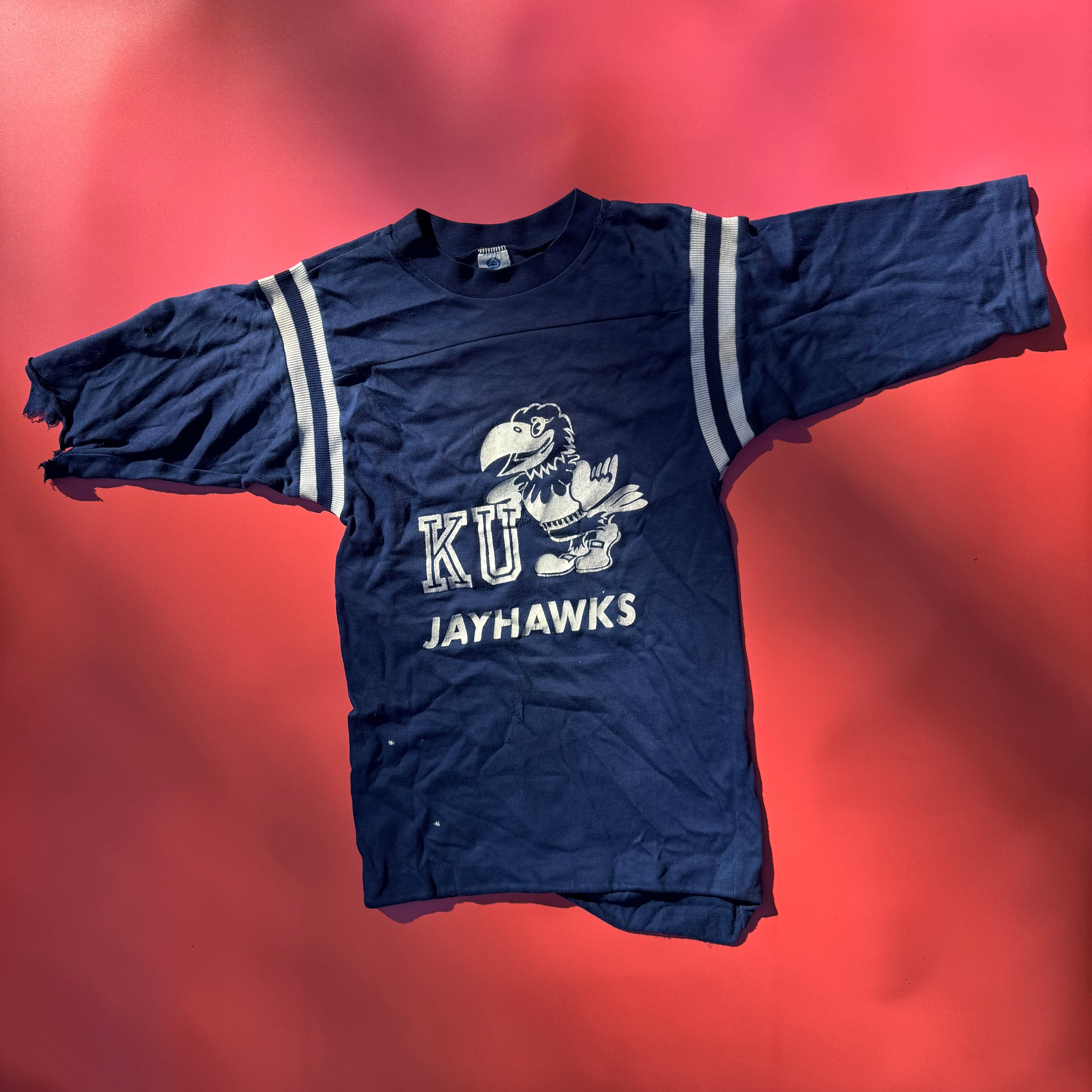 THRASHED JAYHAWKS tee ~ vintage 8-12 yrs