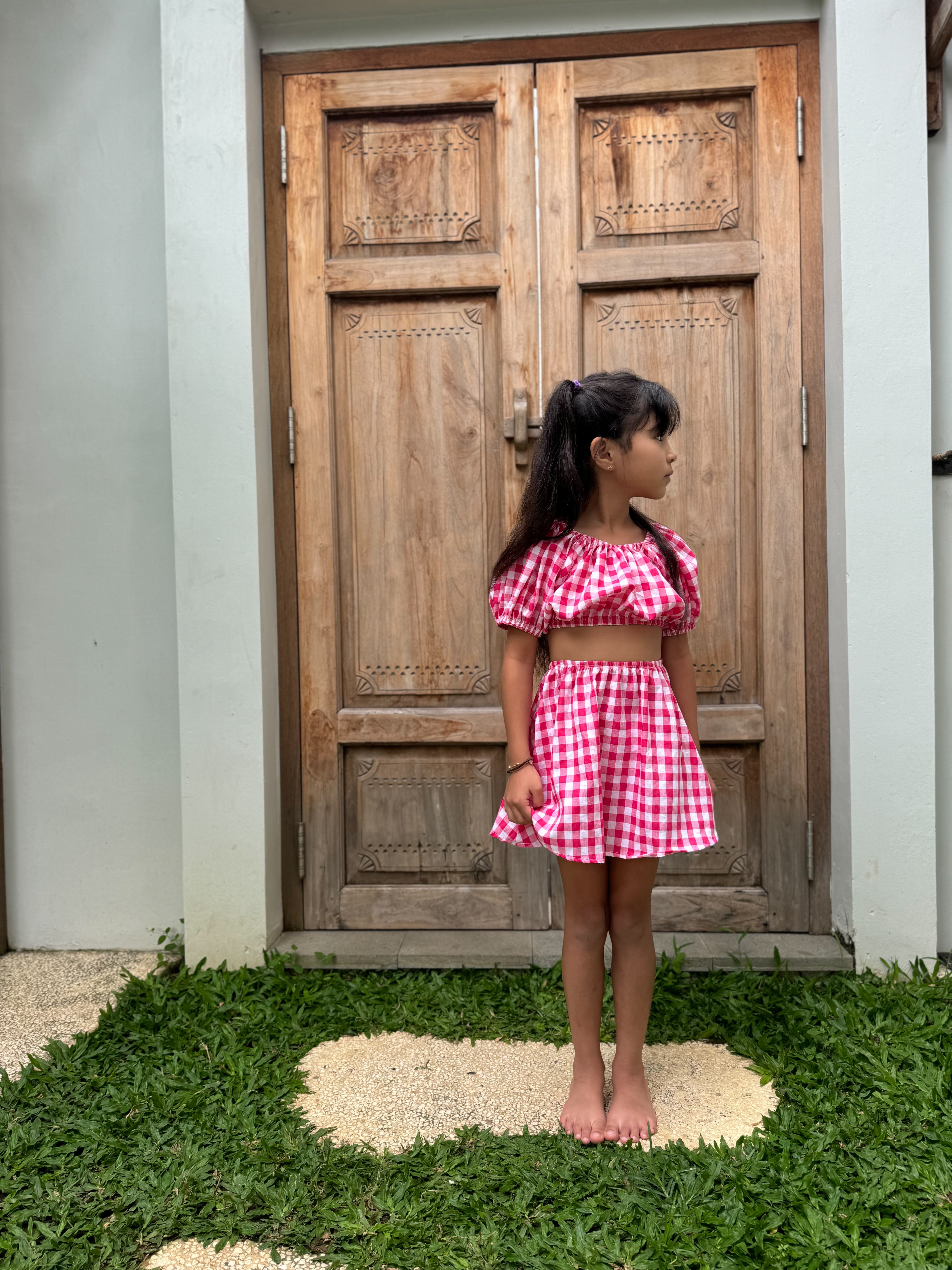 PUFF CROP ~ watermelon gingham