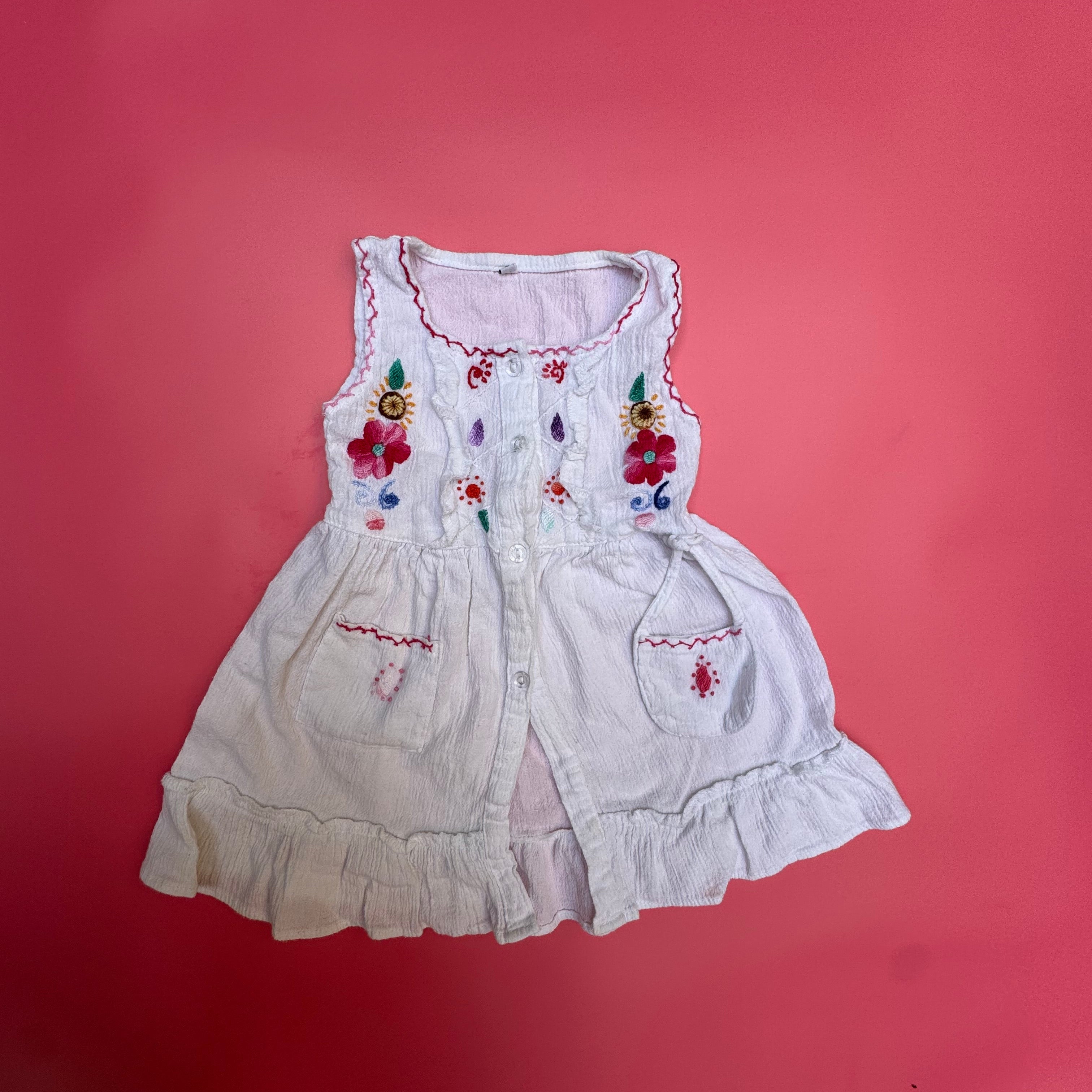 EMBROIDERED COTTON DRESS vintage 1-2 yrs
