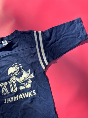 THRASHED JAYHAWKS tee ~ vintage 8-12 yrs