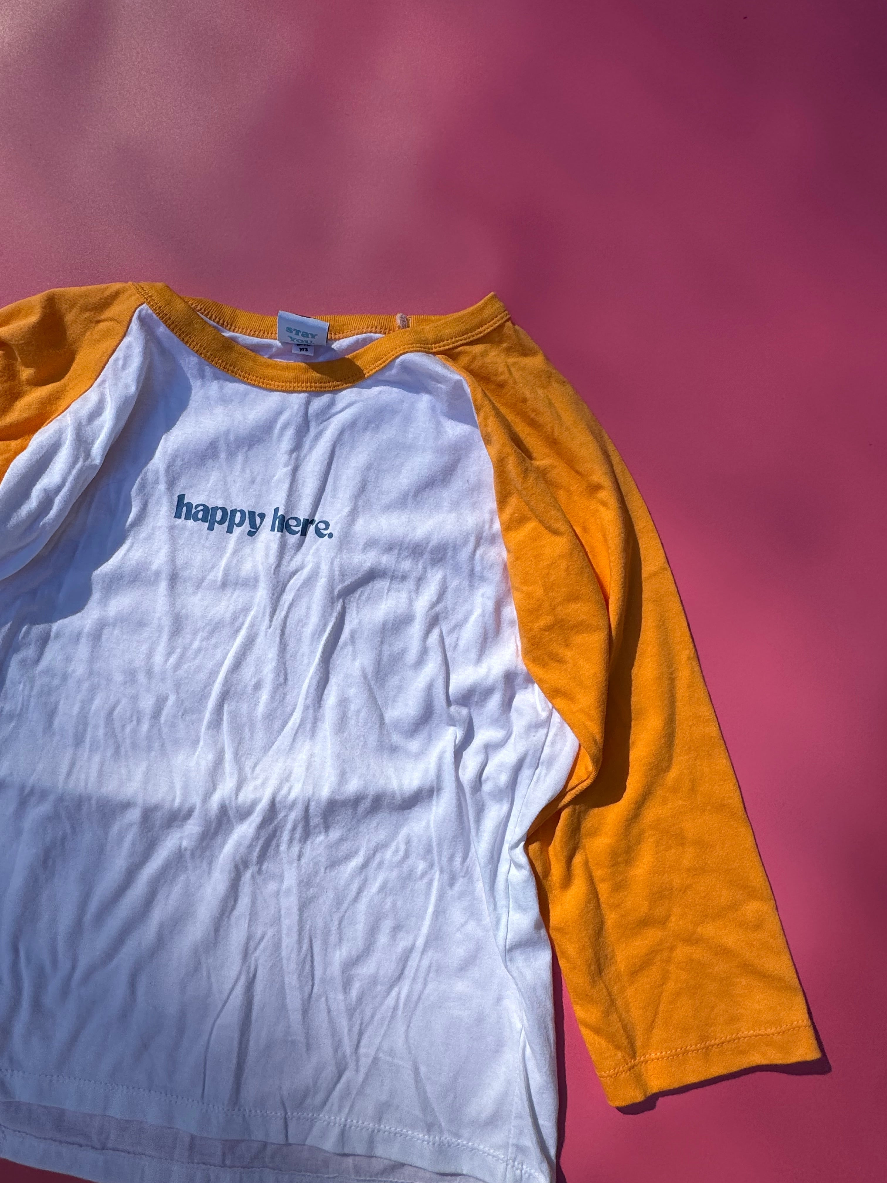 HAPPY HERE RAGLAN TEE sample 8-10 yrs